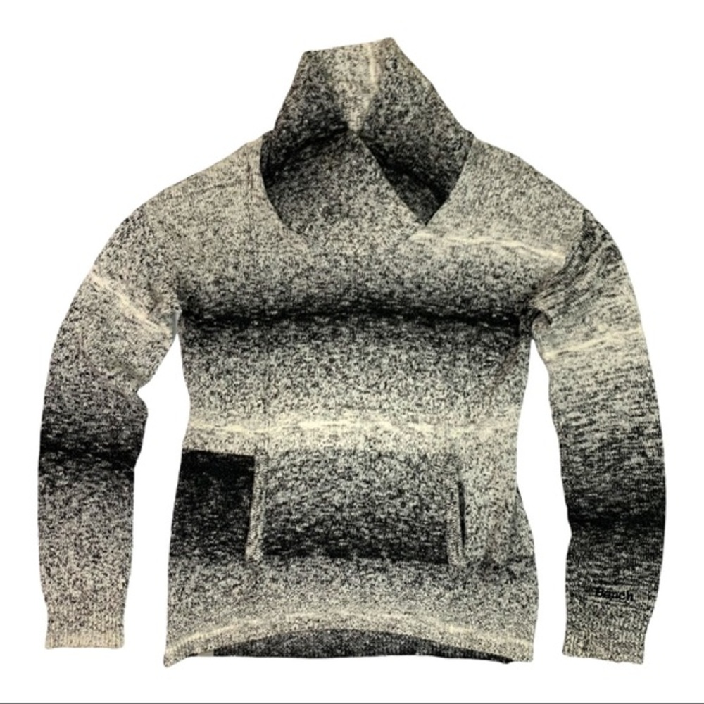 Bench Cowl Neck Pullover Knit Sweater Women’s Black Grey White Stripe Medium